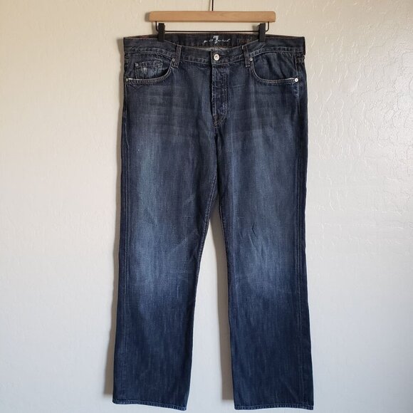7 For all Mankind Relaxed Straight Button Fly Jeans Blue Sz Men's 40 Made in USA - Picture 1 of 12